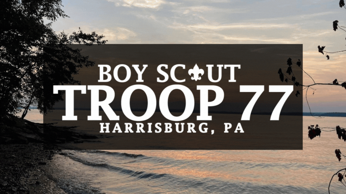 An animated Troop 77 banner